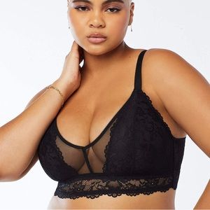 Savage x Fenty Floral Lace and Mesh Bralette, Black Caviar